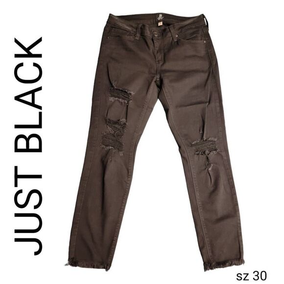 Just Black Cropped Distressed Ripped Raw Hem Torn Up Black Jeans - Picture 2 of 13